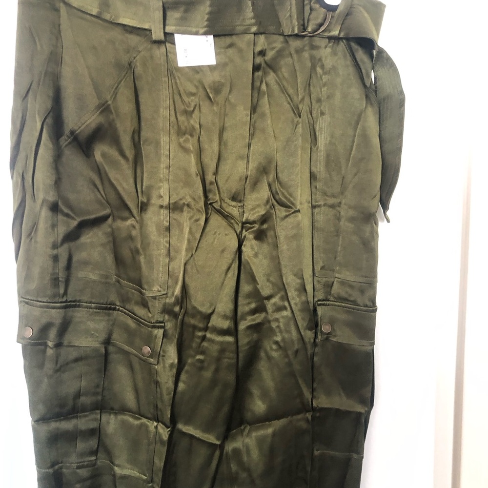 New with tags intermix satin belted cargo pant in Olive - Picture 3 of 6
